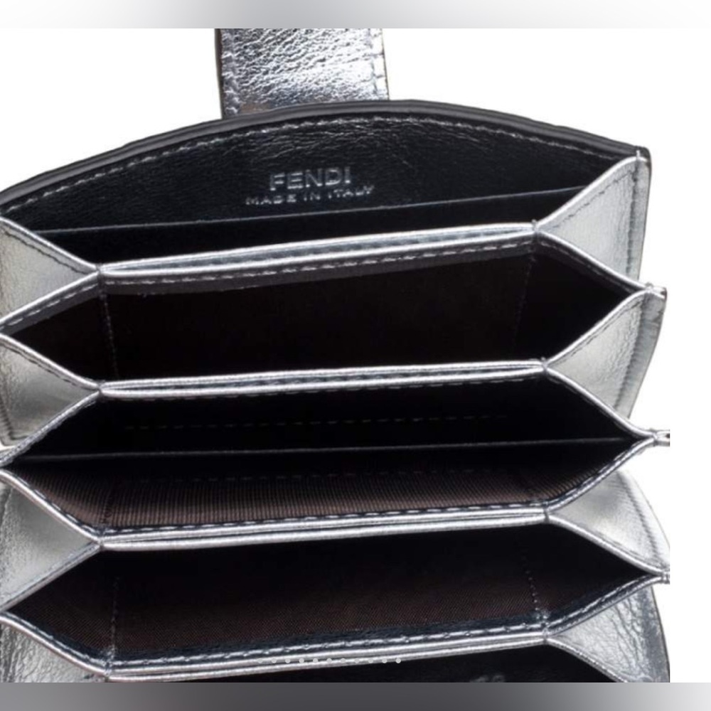 FENDI Tobacco Silver FF Zucca Lambskin Leather Maya Snap Accordion Card Wallet - Picture 10 of 12